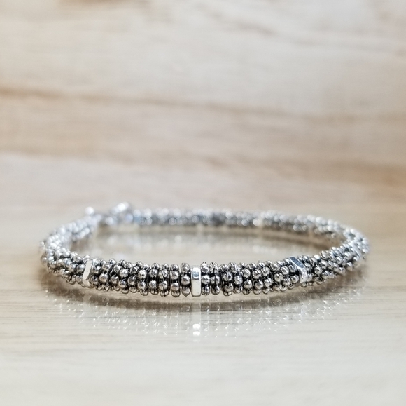 Ladies Beaded Silver Toggle Bracelet - Picture 2 of 12